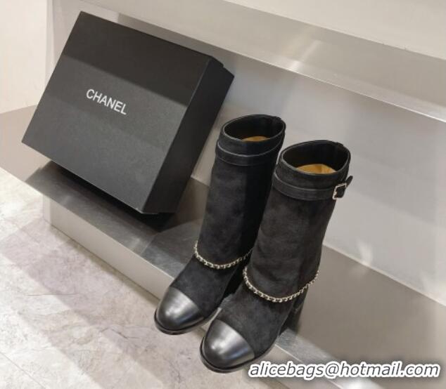 Top Quality Chanel Suede Ankle Boots 6.5cm with Chain G39345 Black 925024