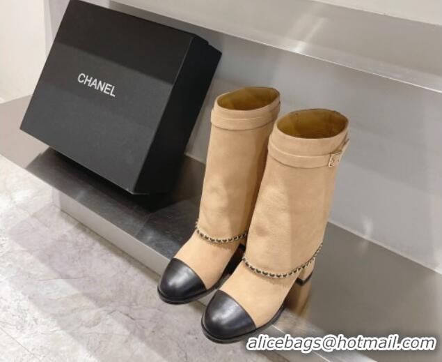 Good Taste Chanel Suede Ankle Boots 6.5cm with Chain G39345 Brown 925025