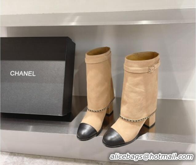 Good Taste Chanel Suede Ankle Boots 6.5cm with Chain G39345 Brown 925025