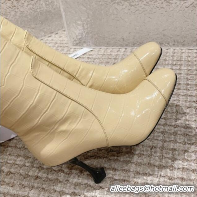 Best Price Chanel Heel High Boots 9cm in Crocodile Embossed Leather Light Yellow 925028