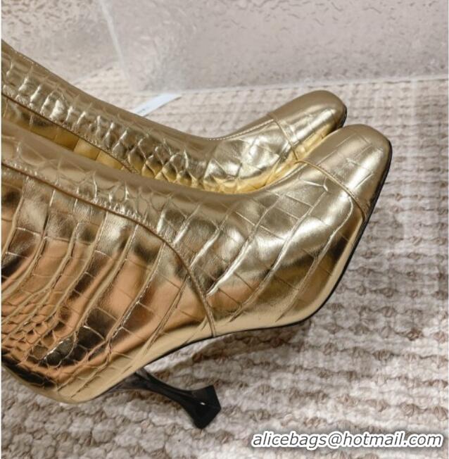 Buy Luxury Chanel Heel High Boots 9cm in Crocodile Embossed Leather Gold 925031