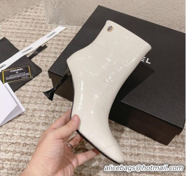 Purchase Chanel Heel Ankle Boots 9cm in Crocodile Embossed Leather White 925027