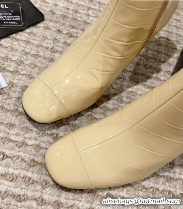 Big Discount Chanel Heel Ankle Boots 9cm in Crocodile Embossed Leather Light Yellow 925032