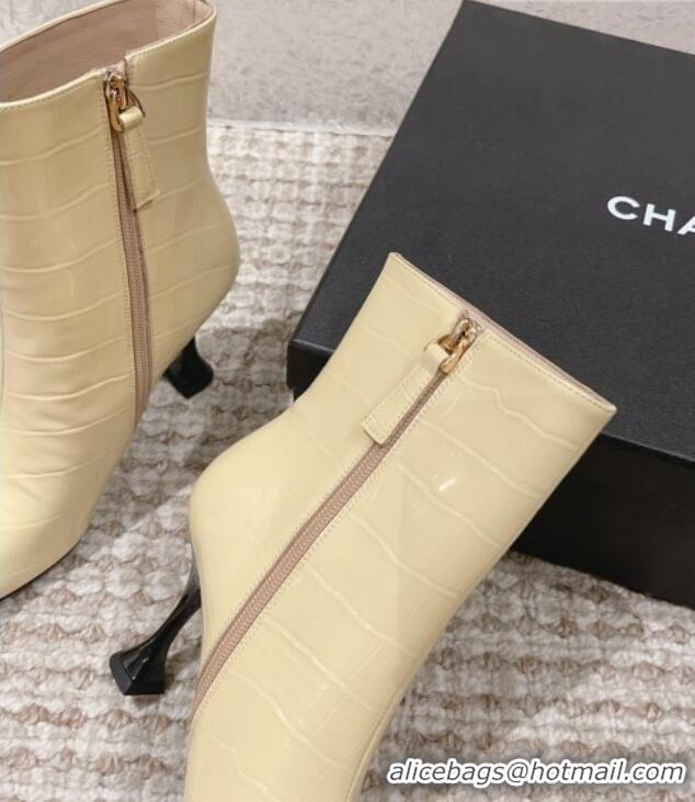 Big Discount Chanel Heel Ankle Boots 9cm in Crocodile Embossed Leather Light Yellow 925032