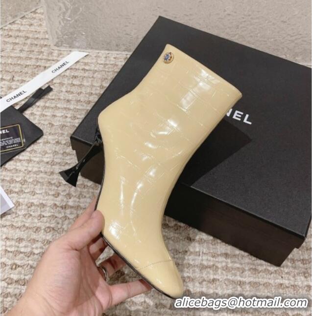 Big Discount Chanel Heel Ankle Boots 9cm in Crocodile Embossed Leather Light Yellow 925032