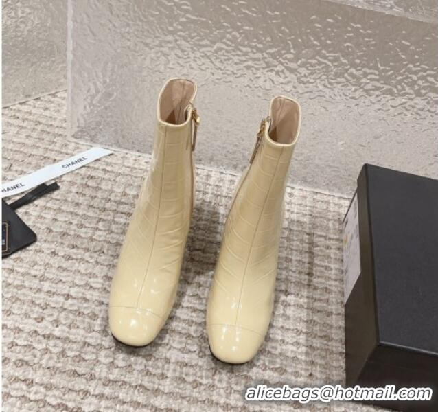 Big Discount Chanel Heel Ankle Boots 9cm in Crocodile Embossed Leather Light Yellow 925032