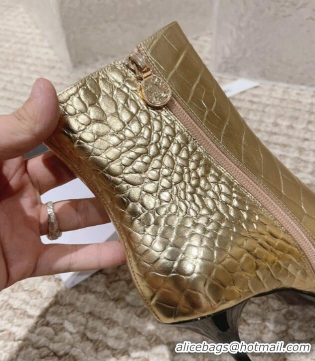 Perfect Chanel Heel Ankle Boots 9cm in Crocodile Embossed Leather Gold 925035