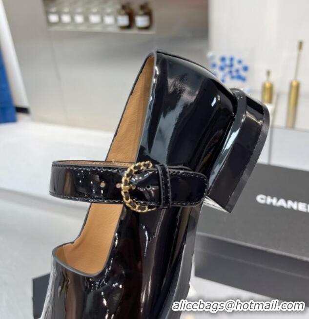 Best Price Chanel Patent Calfskin Mary Janes Shoes Black 925036