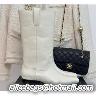 Stylish Chanel Calfskin High Boots 3cm White 926130