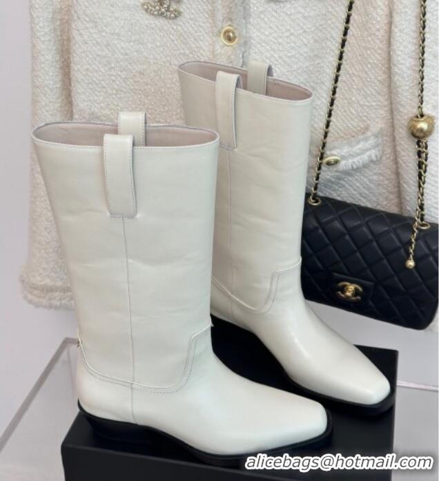 Stylish Chanel Calfskin High Boots 3cm White 926130