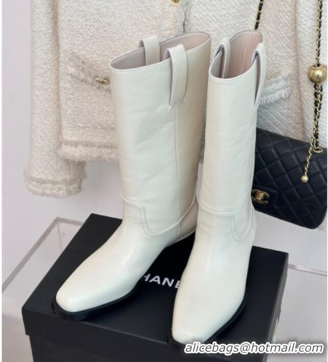 Stylish Chanel Calfskin High Boots 3cm White 926130