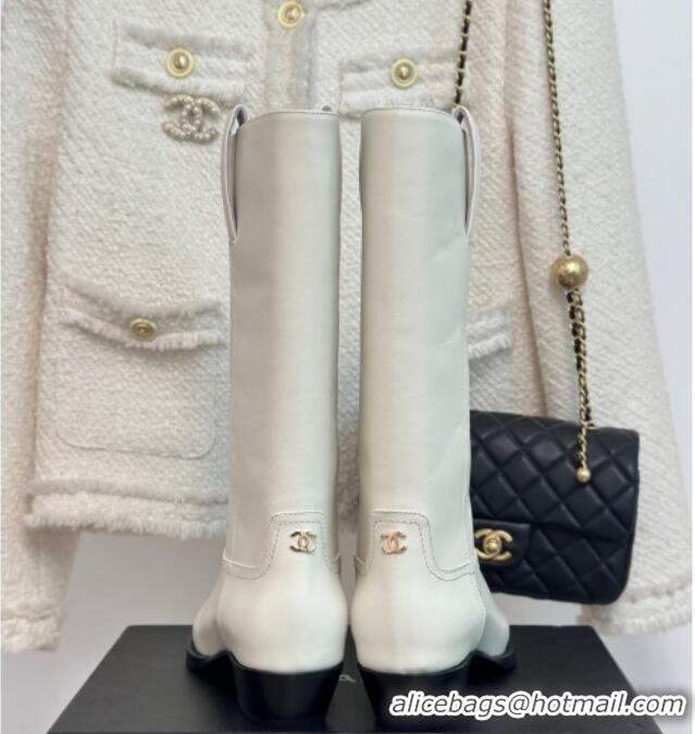 Stylish Chanel Calfskin High Boots 3cm White 926130