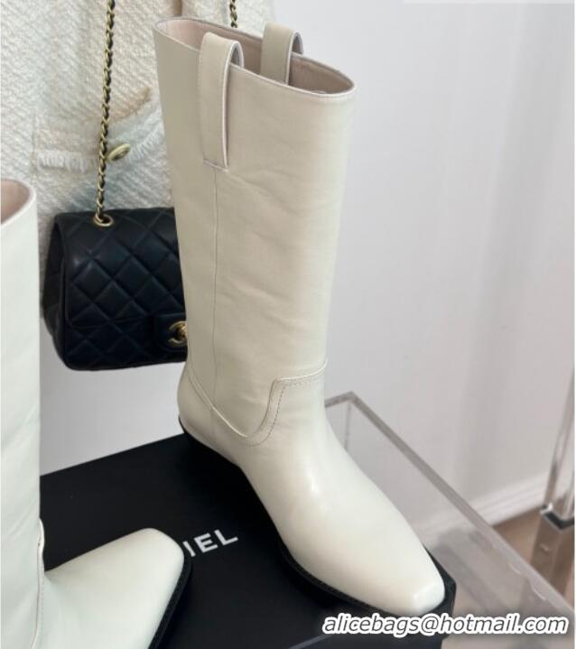 Stylish Chanel Calfskin High Boots 3cm White 926130