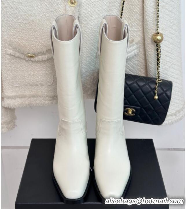 Stylish Chanel Calfskin High Boots 3cm White 926130