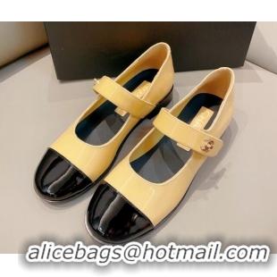 Hot Style Chanel Patent Calfskin Mary Janes Flat Shoes Beige 1011003