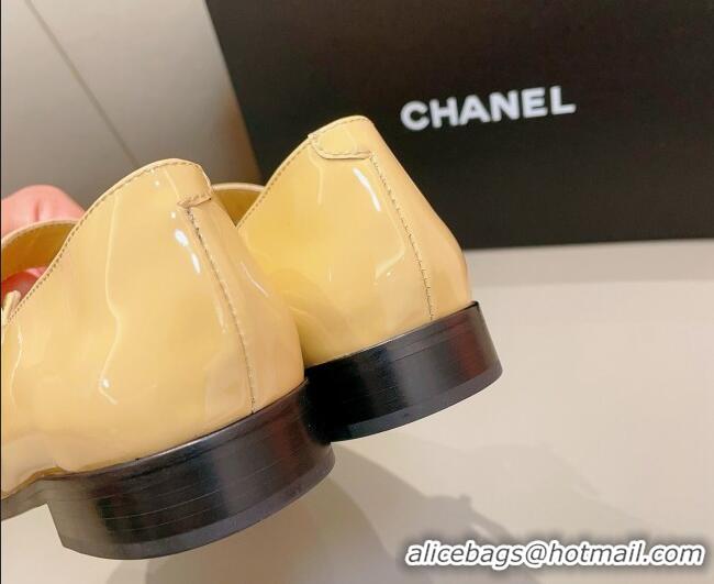 Hot Style Chanel Patent Calfskin Mary Janes Flat Shoes Beige 1011003