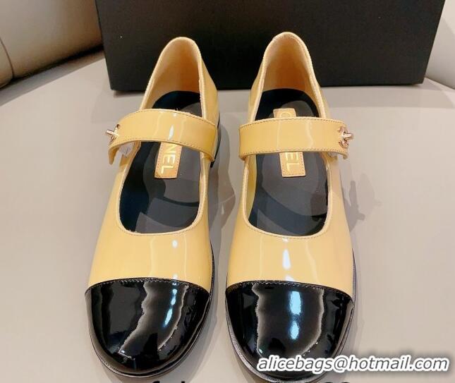 Hot Style Chanel Patent Calfskin Mary Janes Flat Shoes Beige 1011003