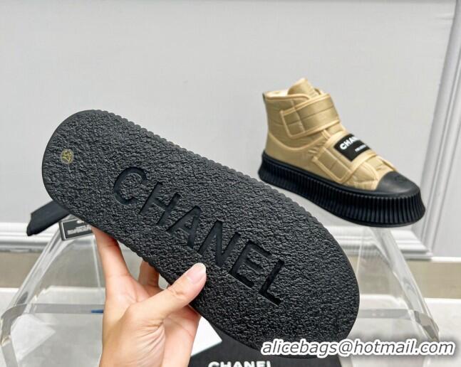 Unique Style Chanel Fabric Platform Ankle Boot Khaki 1011004