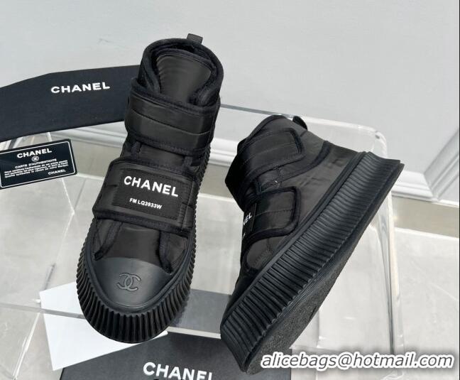 Good Quality Chanel Fabric Platform Ankle Boot Black 1011007