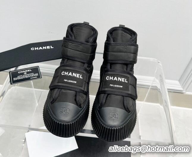 Good Quality Chanel Fabric Platform Ankle Boot Black 1011007