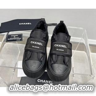 Buy Discount Chanel Fabric Platform Loafers Black 011008