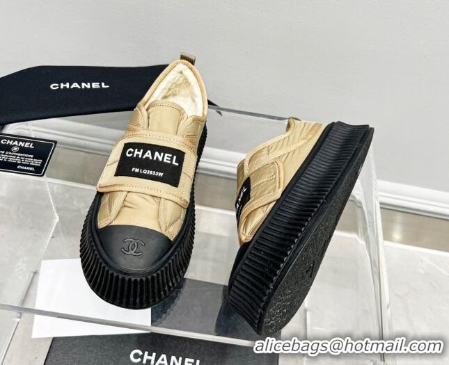 Most Popular Chanel Fabric Platform Loafers Khaki 011009