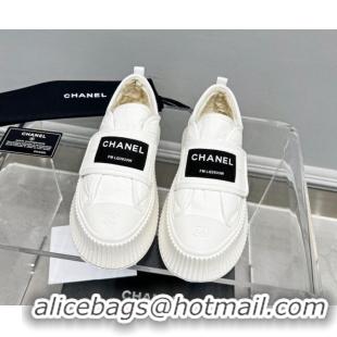 Good Looking Chanel Fabric Platform Loafers White 011010