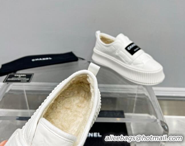 Good Looking Chanel Fabric Platform Loafers White 011010