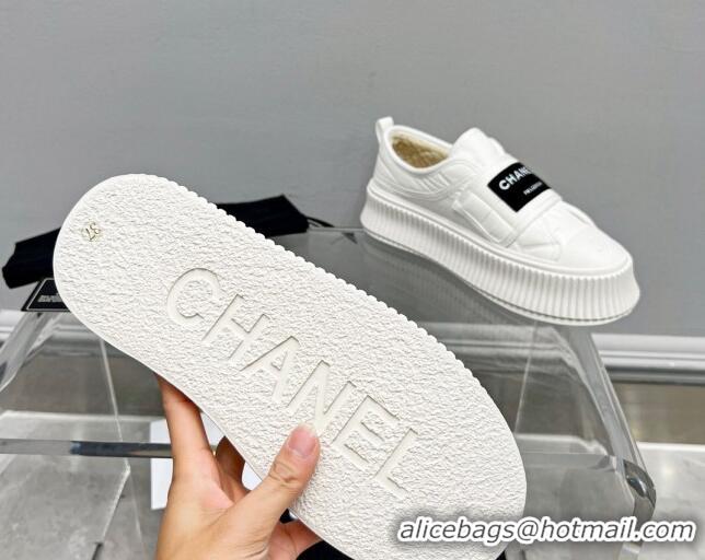 Good Looking Chanel Fabric Platform Loafers White 011010