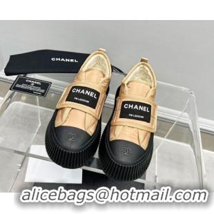 Popular Style Chanel Fabric Platform Loafers Beige 1011011