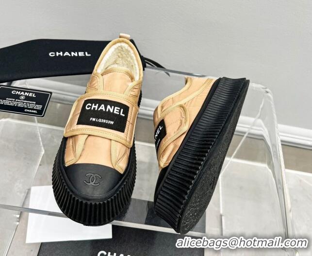 Popular Style Chanel Fabric Platform Loafers Beige 1011011