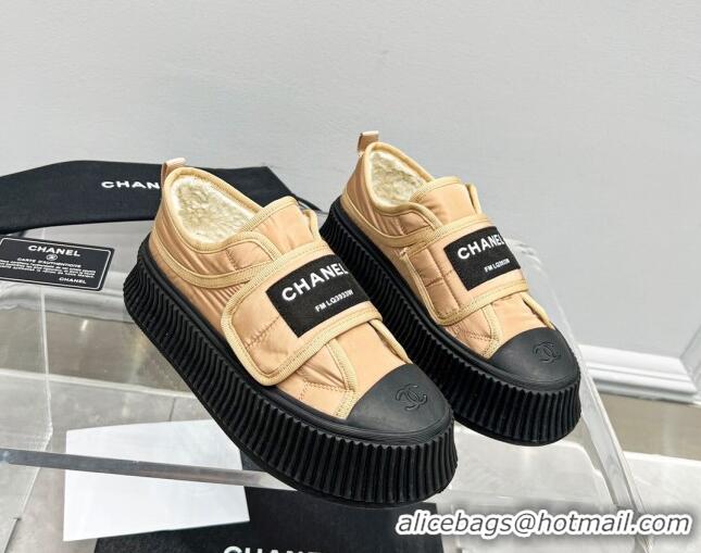 Popular Style Chanel Fabric Platform Loafers Beige 1011011