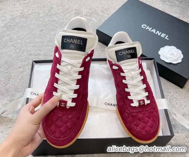 Best Product Chanel Quilted Suede Sneakers G45335 Burgundy 011012