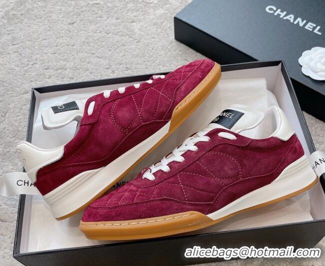 Best Product Chanel Quilted Suede Sneakers G45335 Burgundy 011012