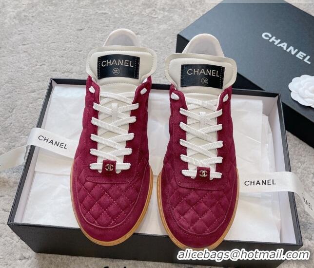 Best Product Chanel Quilted Suede Sneakers G45335 Burgundy 011012