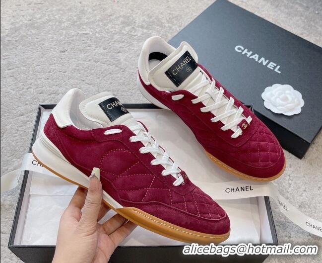 Best Product Chanel Quilted Suede Sneakers G45335 Burgundy 011012