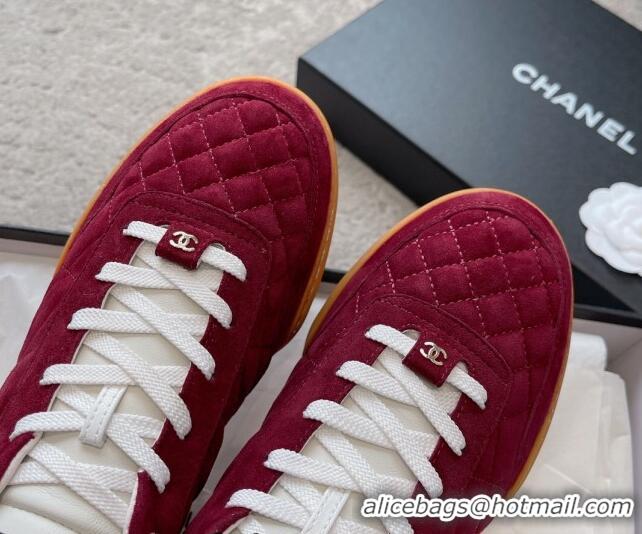 Best Product Chanel Quilted Suede Sneakers G45335 Burgundy 011012