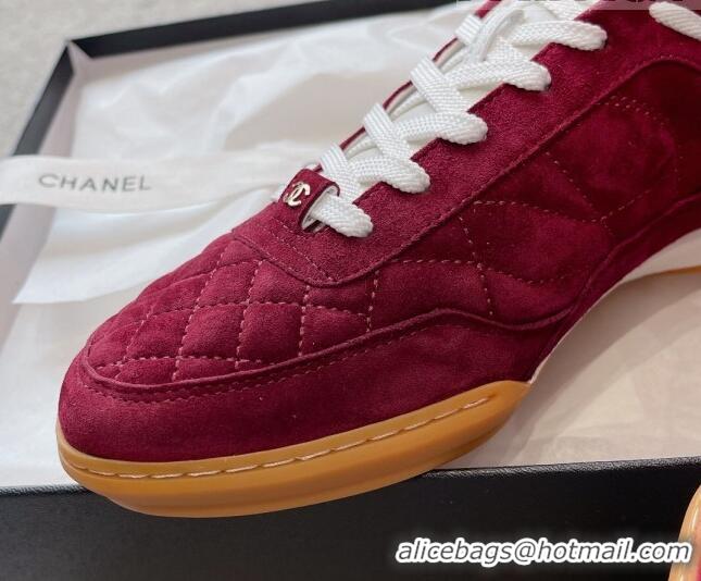 Best Product Chanel Quilted Suede Sneakers G45335 Burgundy 011012