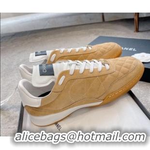 Pretty Style Chanel Quilted Suede Sneakers G45335 Camel Brown 011013