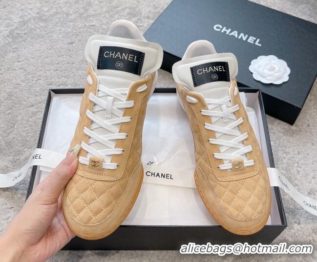 Pretty Style Chanel Quilted Suede Sneakers G45335 Camel Brown 011013