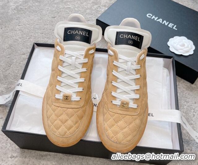 Pretty Style Chanel Quilted Suede Sneakers G45335 Camel Brown 011013