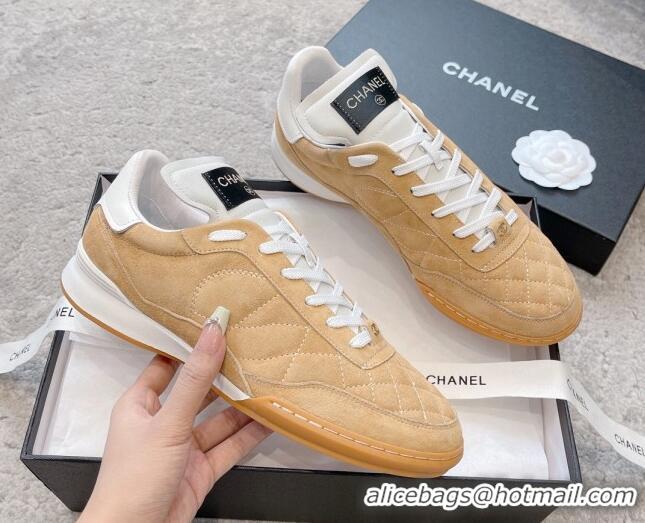 Pretty Style Chanel Quilted Suede Sneakers G45335 Camel Brown 011013