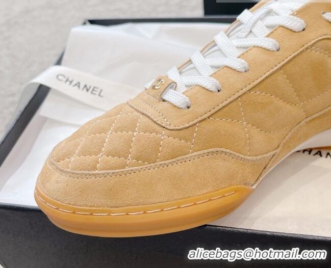 Pretty Style Chanel Quilted Suede Sneakers G45335 Camel Brown 011013