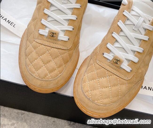 Pretty Style Chanel Quilted Suede Sneakers G45335 Camel Brown 011013