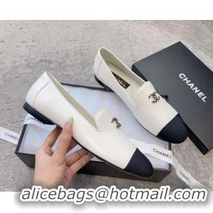 Classic Hot Chanel Lambskin Moccasins Loafers G45276 White 011016