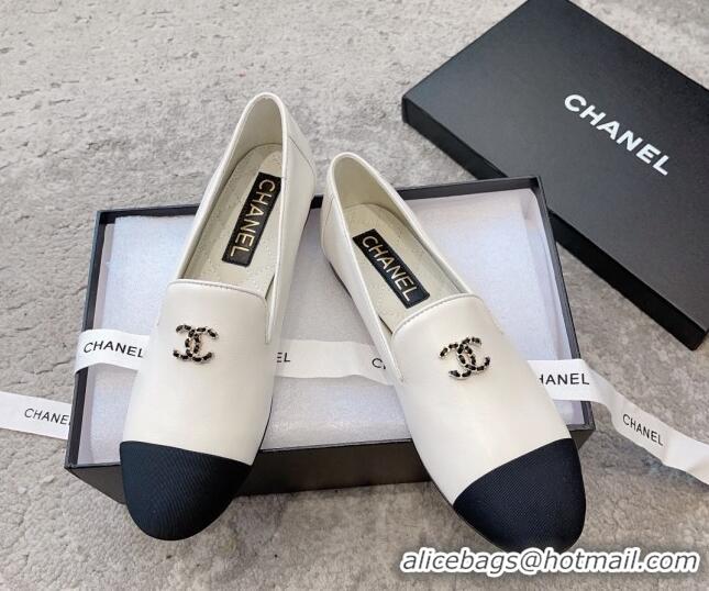 Classic Hot Chanel Lambskin Moccasins Loafers G45276 White 011016