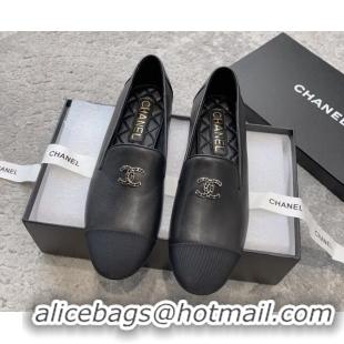 Good Product Chanel Lambskin Moccasins Loafers G45276 Black 011018