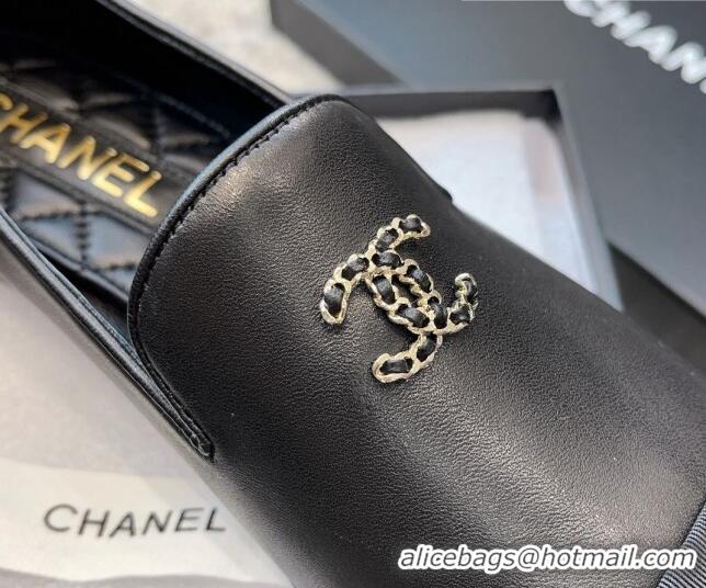 Good Product Chanel Lambskin Moccasins Loafers G45276 Black 011018