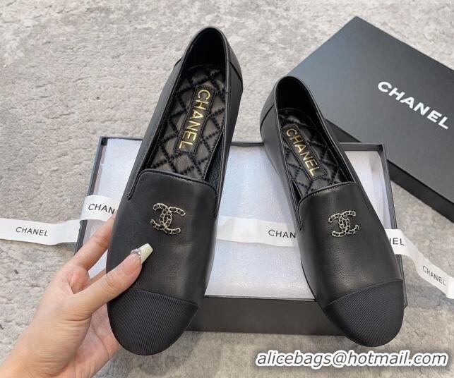 Good Product Chanel Lambskin Moccasins Loafers G45276 Black 011018