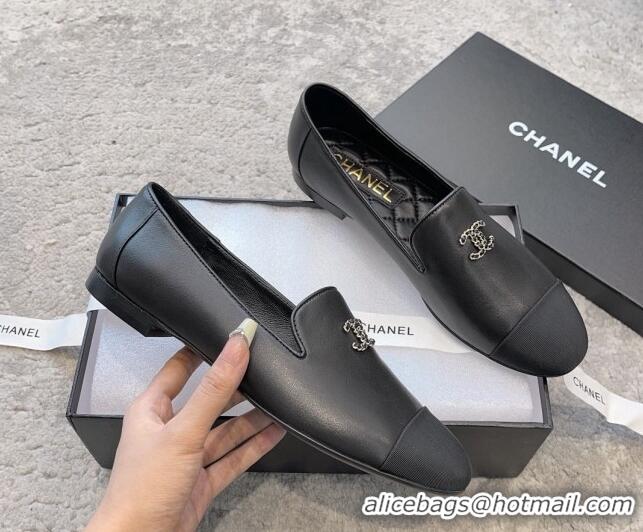 Good Product Chanel Lambskin Moccasins Loafers G45276 Black 011018